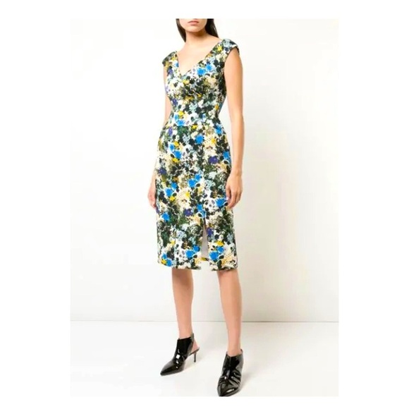 ERDEM Jyoti Midi Dress Floral Jacquard White Blue Green Purple Sz 8 Wedding NWT - Picture 3 of 14